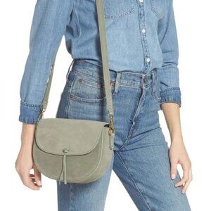 Madewell The Elsewhere Tie Suede Leather Crossbody Saddlebag in Olive Green